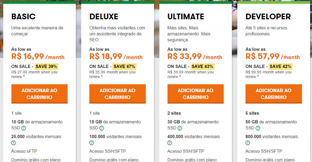 Planos de hospedagem Wordpress Godaddy: Basic, Deluxe, Ultimate, Developer Hospedagem Wordpress Godaddy